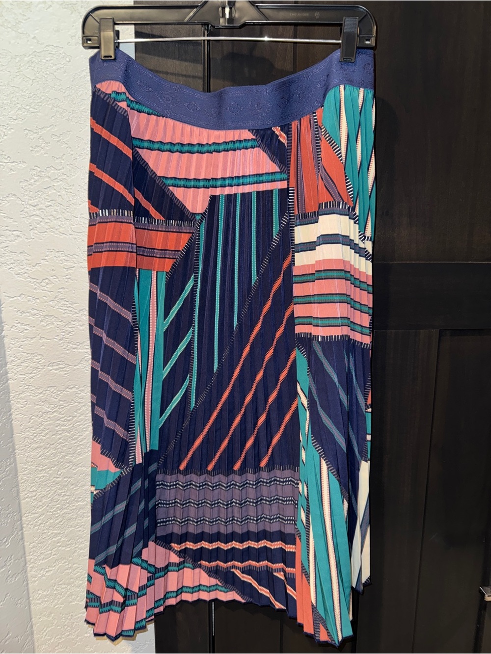 LuLaRoe Pleated Geometric Midi Skirt - Navy, Teal, Coral, Pink, Cream